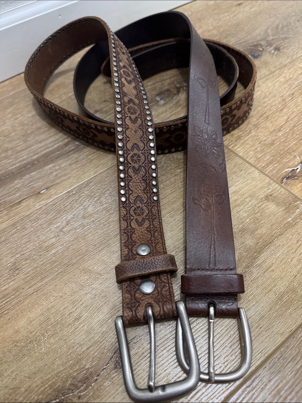 Vintage Genuine Leather Belts hand tooled & studs